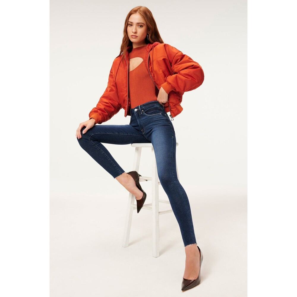 Good American Good Legs Blue Denim Jean Skinny Frayed Hem Size 26